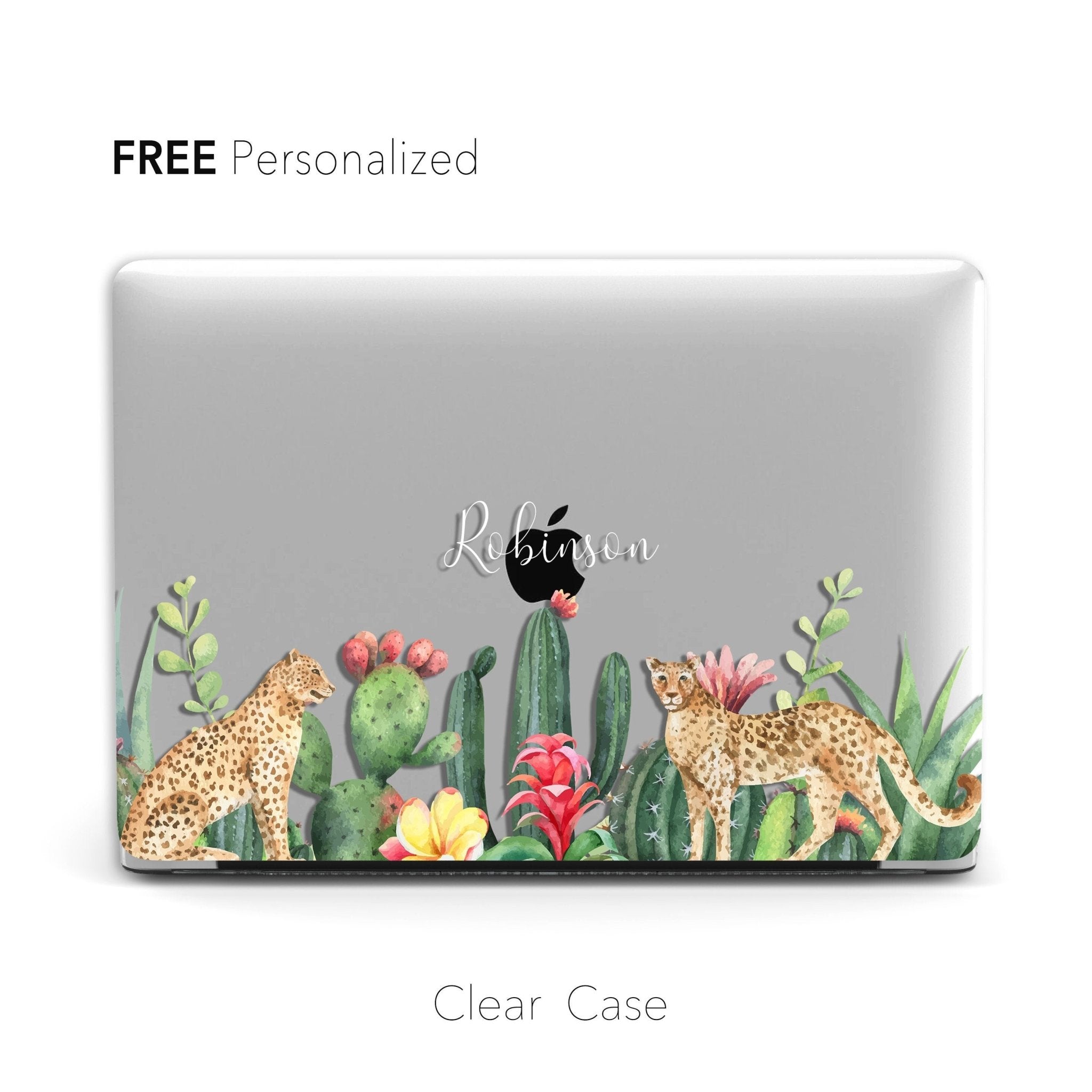 Personalized Watercolor Cactus, Custom Name Macbook Clear Hard Case
