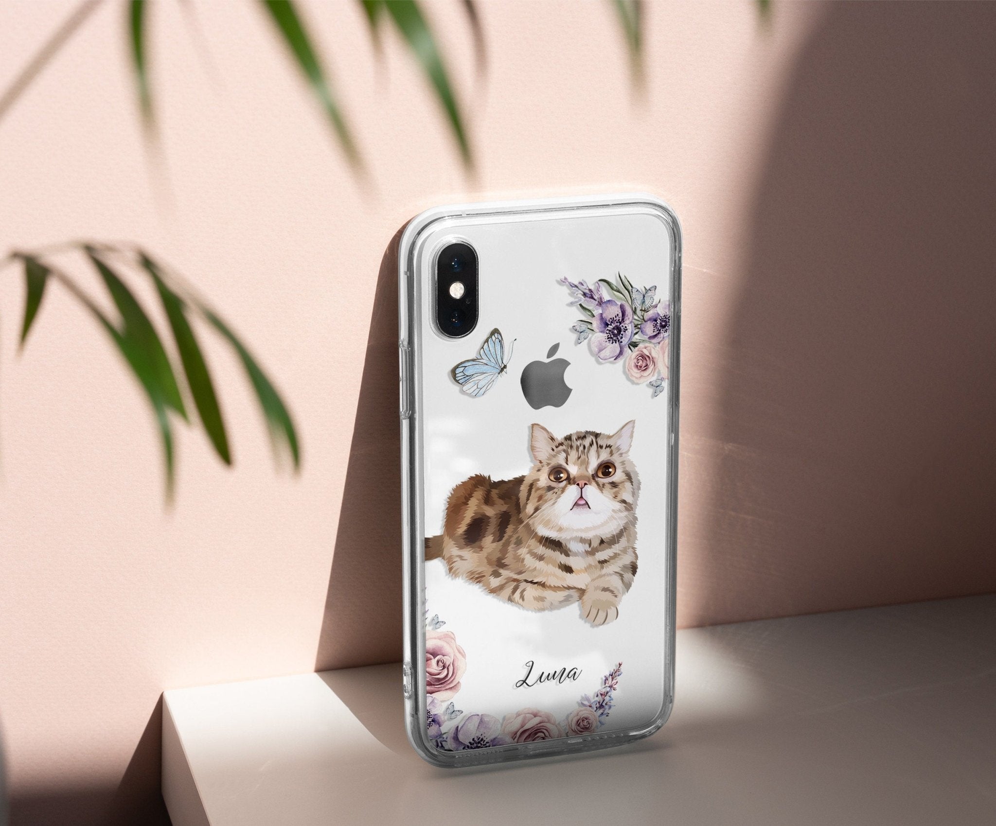 Pet Custom iPhone Clear Case, Hand drawn with Floral Watercolor