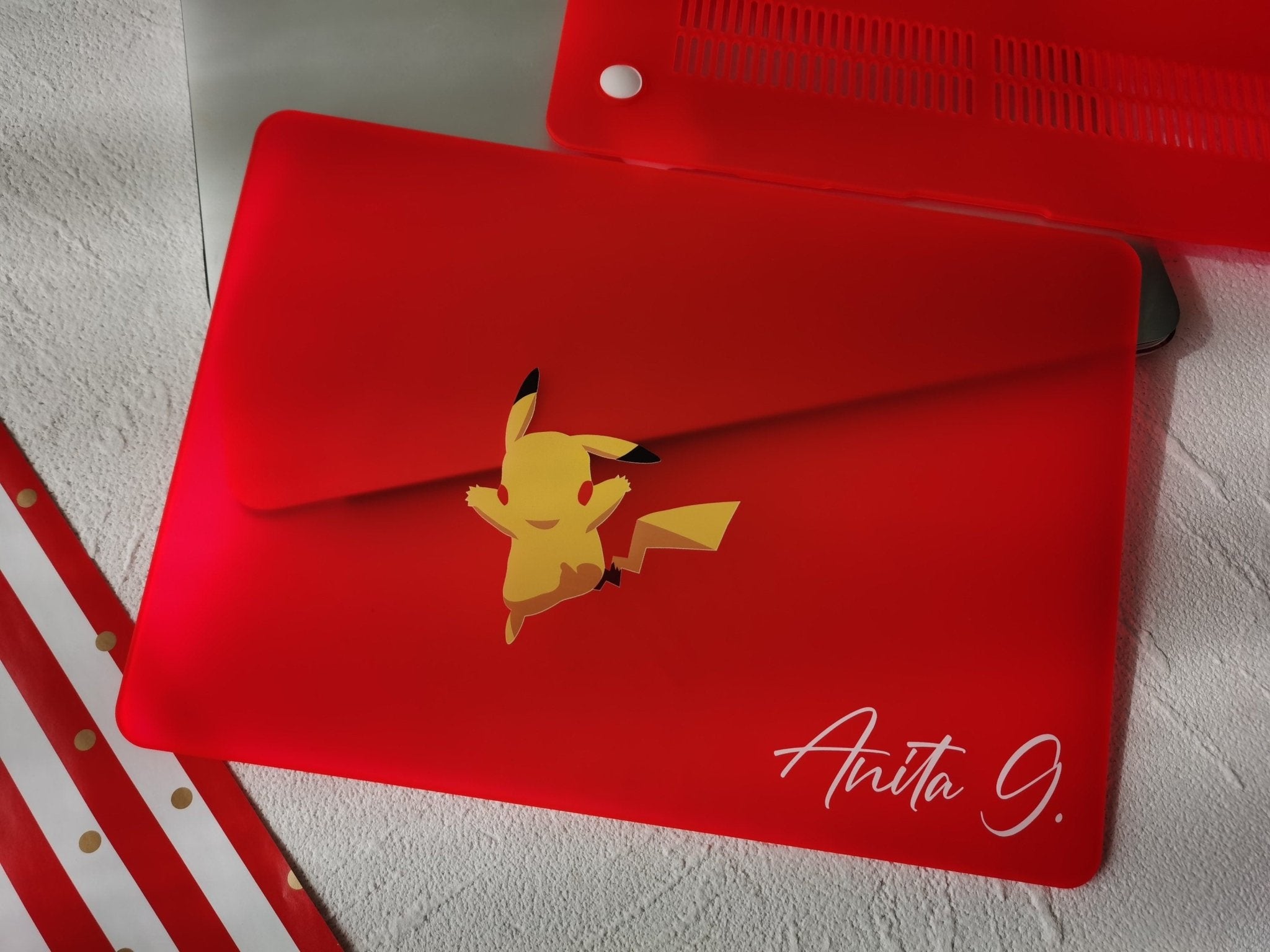 Pokemon Pikachu, Black Red Matte Macbook Hard Case, Custom name Anime - MinimalGadget Pokemon Pikachu, Black Red Matte Macbook Hard Case, Custom name Anime - MinimalGadget