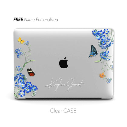 Retro Flowers with Butterfly Macbook Clear Case, Black Matte case - MinimalGadget