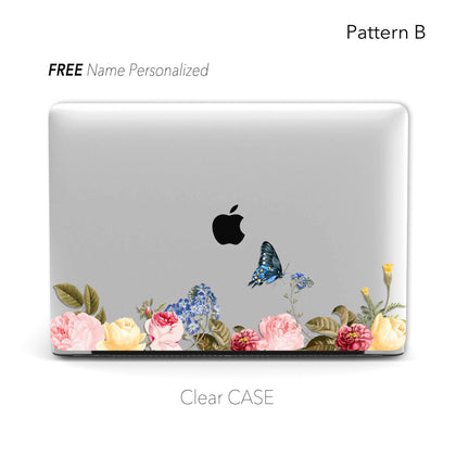 Retro Flowers with Butterfly Macbook Clear Case, Black Matte case - MinimalGadget