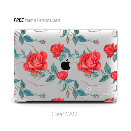 Retro Red Rose Macbook Clear Case, Black Case - MinimalGadget