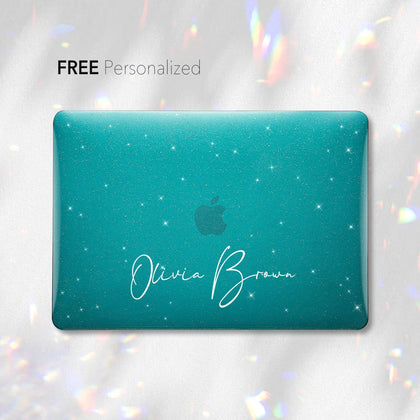 Twinkle Teal Clear Macbook Hard Case, Personalized NAME Glitter Case, Clear Stained - MinimalGadget