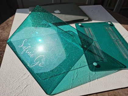 Twinkle Teal Clear Macbook Hard Case, Personalized NAME Glitter Case, Clear Stained - MinimalGadget