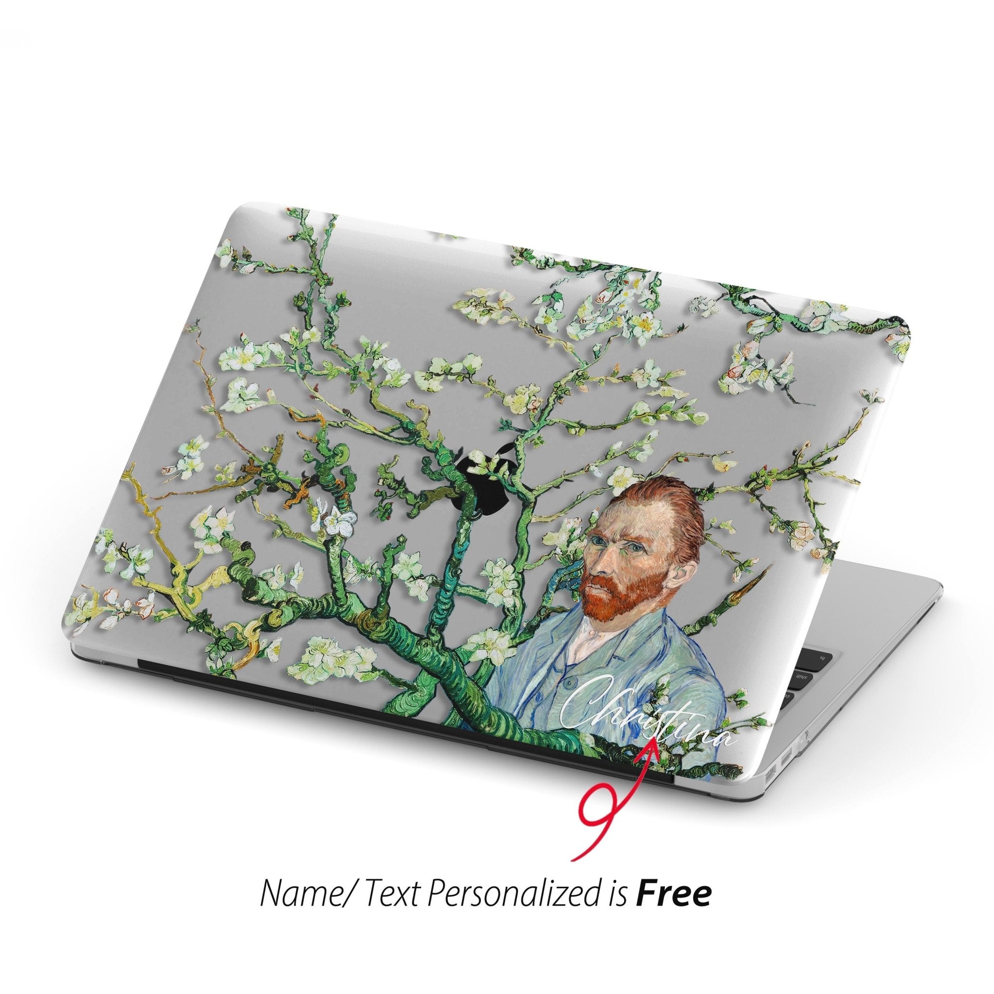 Van Gogh inspired Almond Blossom, Personalized Name Macbook CLEAR
