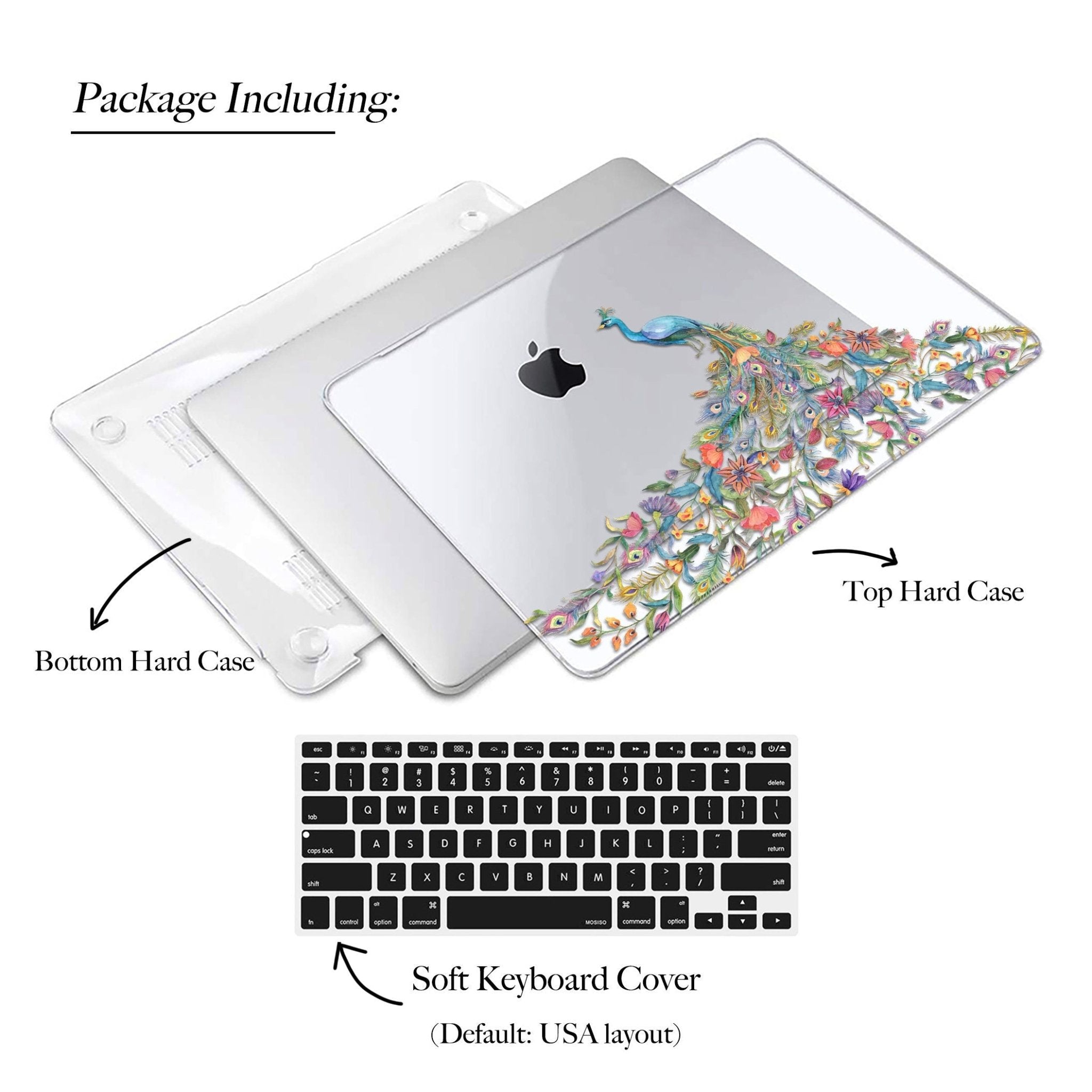 watercolor Peacock Macbook Clear Case, Matte Case