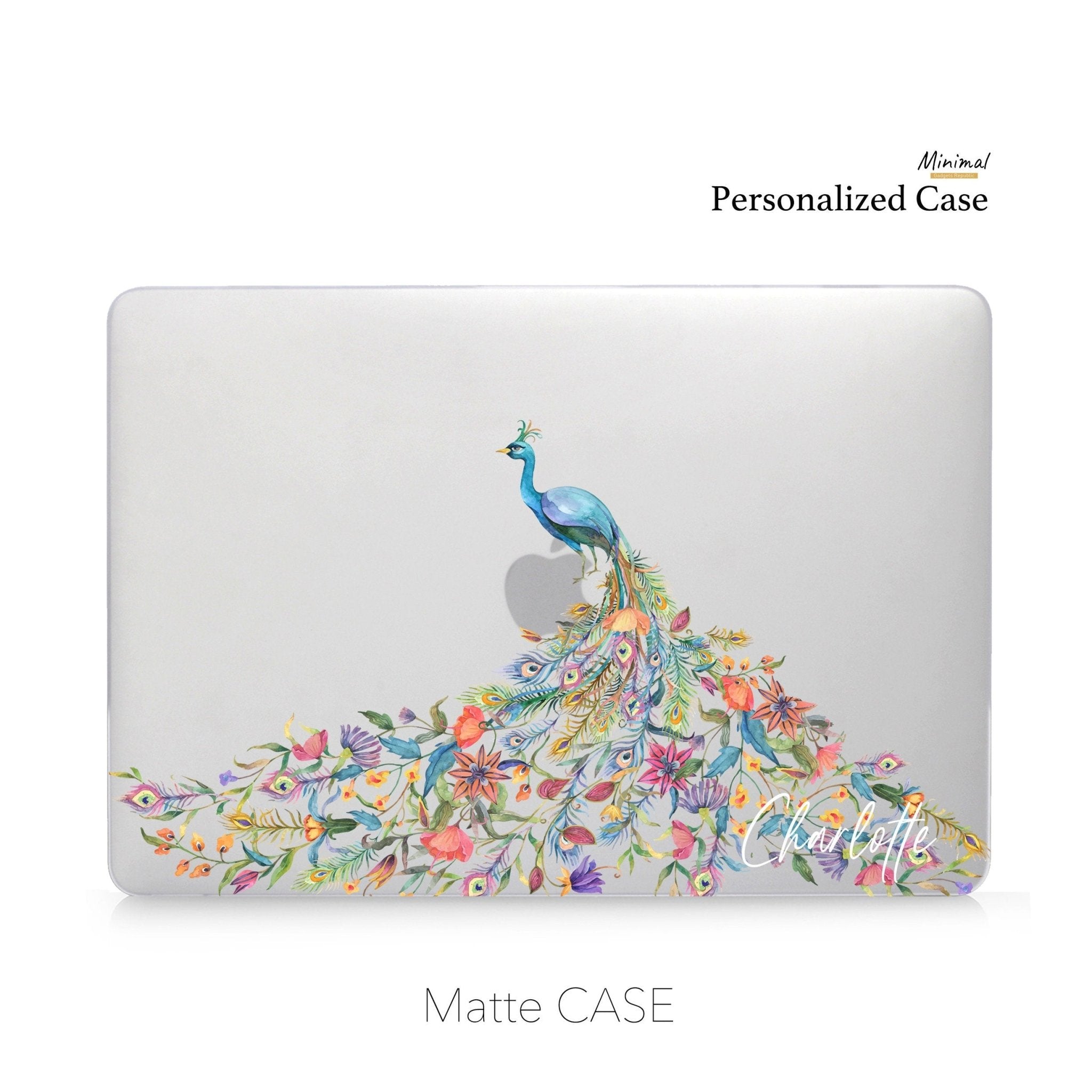watercolor Peacock Macbook Clear Case, Matte Case