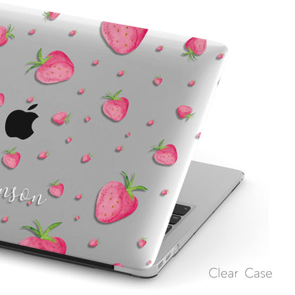 Watercolour Strawberry, Clear Macbook Hard Case, Custom name - MinimalGadget