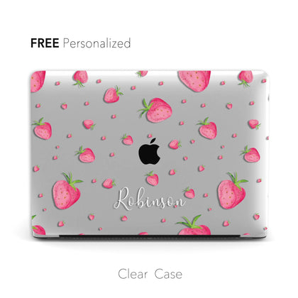 Watercolour Strawberry, Clear Macbook Hard Case, Custom name - MinimalGadget