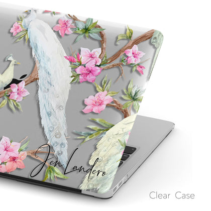 White Phoenix Pink flower, Macbook Clear Hard Case, Aesthetic Personalized Name - MinimalGadget