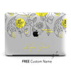 Yellow Flower line Art Macbook Case, Custom Name Aesthetic Case