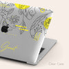 Yellow Flower line Art Macbook Case, Custom Name Aesthetic Case