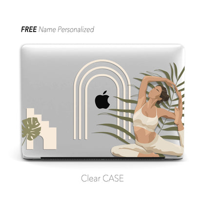 Yoga Self Love, Abstract Plants Illustration, Macbook Clear Case Personalized Name - MinimalGadget